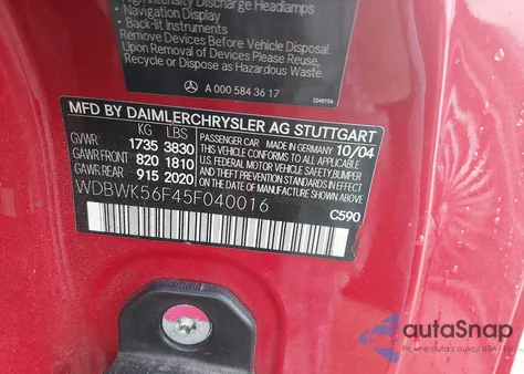 2005 Mercedes-Benz Slk 350 z USA, uszkodzony, nr VIN WDBWK56F45F040016